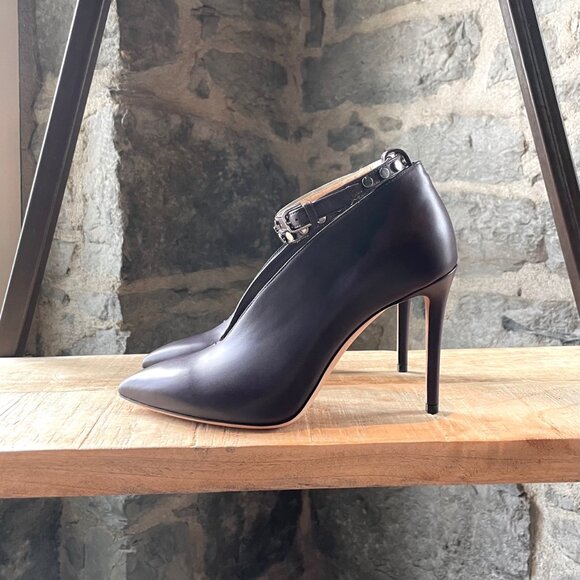 Jimmy Choo Purple Eggplant Lark Ankle Strap V Booties - Picture 5 of 10